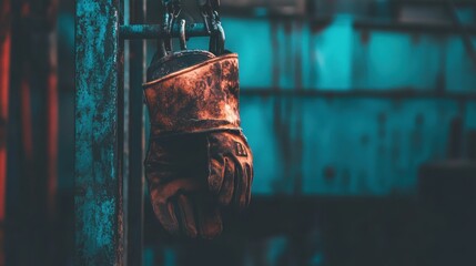 Rusty Gloves Hanging in an Industrial Setting