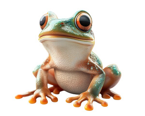 colorful, realistic frog with large eyes sits on transparency background, showcasing its vibrant skin and unique features. This captures essence of amphibian beauty and charm