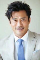 Asian male adult in suit smiling confidently
