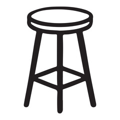 Simple Round Wooden Stool Line Art Illustration
