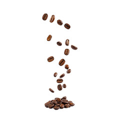 Obraz premium Freshly roasted coffee beans suspended in mid air on a clean white background