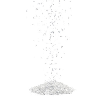 Elegant sea salt crystals falling on white background