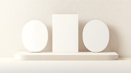 Minimalist White Shapes On A Cream Platform