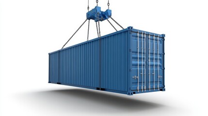 Large Blue Shipping Container Being Lifted by a Crane