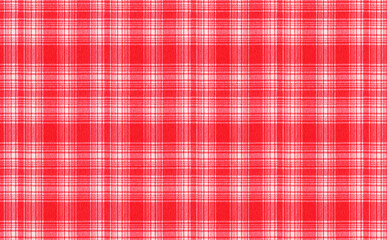 Naklejka premium Red checkered tablecloth texture. Red tartan fabric texture. 