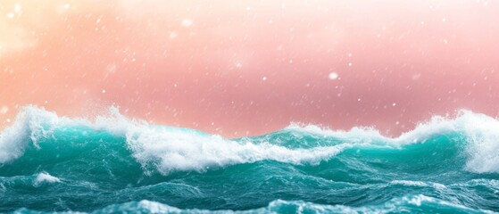Fototapeta premium Torrential rain representing precipitation in the water cycle, a tropical storm rolling over the ocean with towering waves and dramatic skies, showcasing weather's raw force