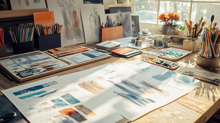 Creative workspace filled with sketches and swatches-3