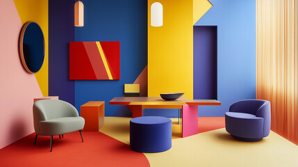 Geometric meeting room with bold furniture and premium materials-4