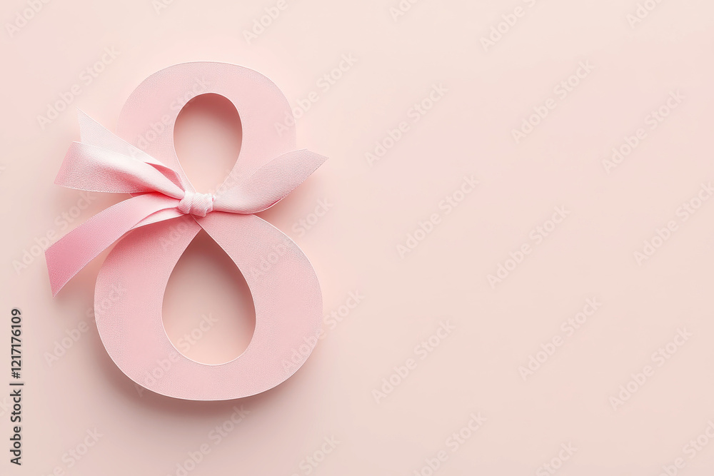 Canvas Prints pink number eight adorned with ribbon on a minimal pastel background