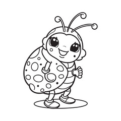 Ladybug isolated black line art vector on white background.