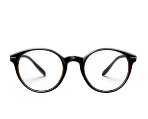 Fototapeta premium Stylish black round glasses with clear lenses, perfect for fashion and vision. These glasses combine modern design with functionality, making them versatile accessory