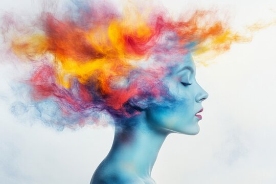 An abstract depiction of a head with chaotic, colorful lines bursting out, symbolizing mental stress and tension