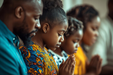 African family praying for god.
