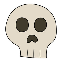 Hand drawn cartoon human skull on white background.