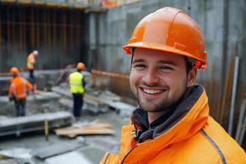 Smiling Construction Worker in Safety Gear
