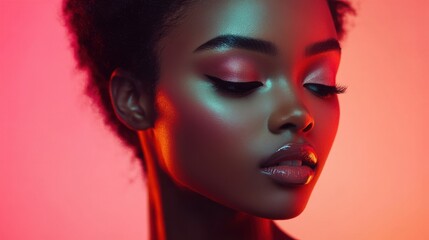 Obraz premium African American Woman with Neon Makeup