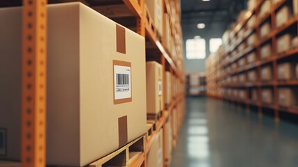 Fototapeta premium Close-up View of Shipping Labels on Packages in a Warehouse Environment