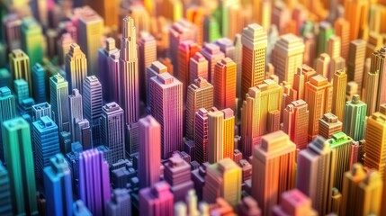 Abstract 3D visualization of colorful vertical bars representing a city skyline.
