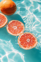 juicy sliced oranges floating on the water