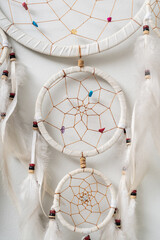 White Dreamcatcher with Feathers and Beads