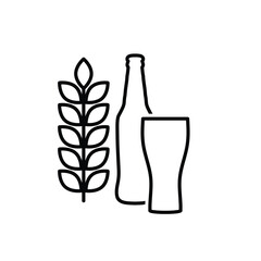 wheat beer bottle and glass icon, silhouette of beer bottle 