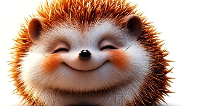 Close-up shot of a happy hedgehog smiling with closed eyes.