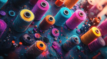 A vibrant visualization of interconnected circular nodes arranged in a gradient of colors,