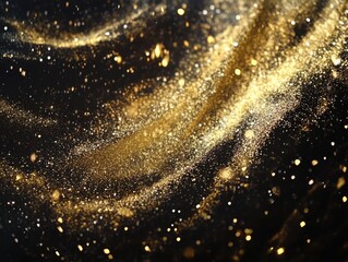 Gold dust and stars on black background