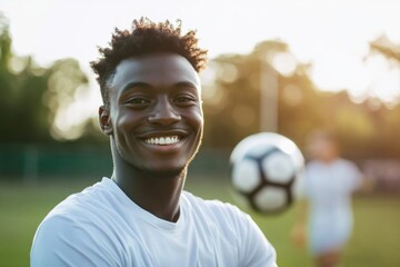 Naklejka premium Young Man Playing with Soccer Ball