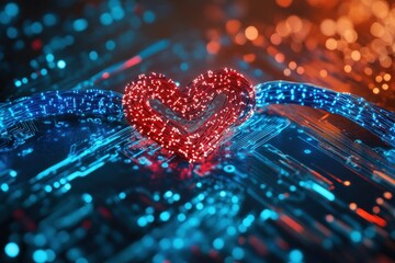 Digital Heart on Circuit Background