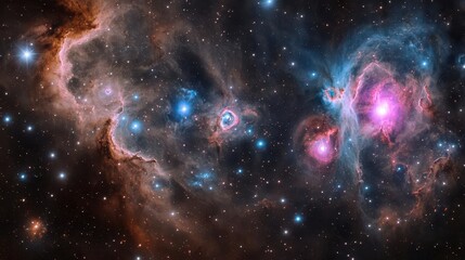 Fototapeta premium a mesmerizing cosmic vista featuring swirling aurora-like nebulae in turquoise and magenta, with scattered diamond-like stars and spiral galaxies, bathed in ethereal light