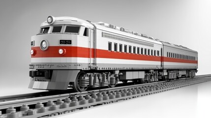 Fototapeta premium Sleek Red and White Electric Train on Railway Tracks