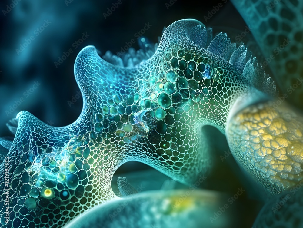 Poster abstract close-up of vibrant textured surface resembling organic matter, showcasing intricate patter