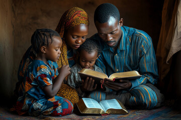 African family praying for god.