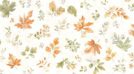 Detailed Autumn Leaf Pattern in Earthy Tones on Beige Background