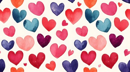 Vibrant Watercolor Seamless Pattern with Multicultural Symbols of Love and Heartfelt Sentiments