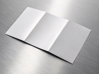 Elegant Trifold Blank Brochure Mockup Set Against a Metallic Silver Background Ideal for Promotional and Marketing Designs