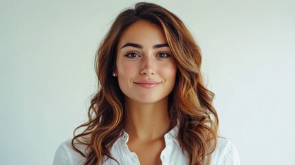 Fototapeta premium Confident and Smiling Woman with Long Wavy Hair