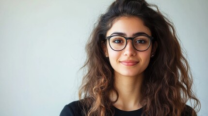 Obraz premium Young Woman with Curly Hair and Glasses