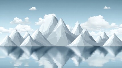 Serene snow-capped mountain range reflected in a calm, still body of water