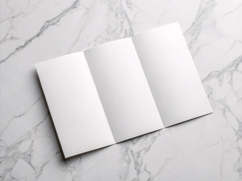 Elegant Trifold Blank Brochure Mockup Displayed on a Marble Texture Background for Sleek Presentations and Design Proposals