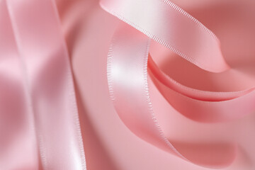 Pink ribbon floating, Valentines day, Mothers Day, soft pink gradient background, elegance, simplicity, flowing shape, beauty, sophistication