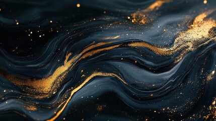 luxurious black marble texture with flowing gold veins, dramatic contrast creating elegant natural patterns and smooth reflective surface