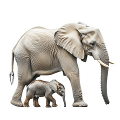 Fototapeta premium Elephant walking with calf on transparent background.
