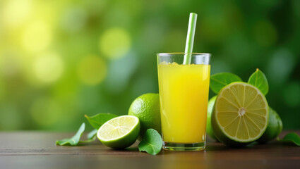 Delicious Lime Juice in Green Backdrop with Zesty Citrus Flavor