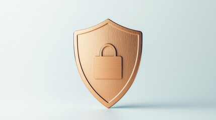 A modern bronze shield with a padlock symbol, representing online security and protection. Ideal for illustrating cybersecurity concepts or digital safety themes.