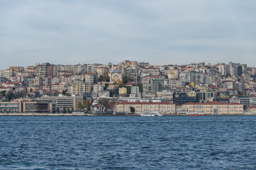 Fototapeta premium Panorama on the shore of the Bosphorus near Kabatash pier on a sunny day