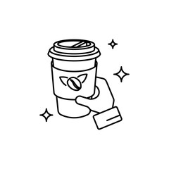 Outline icon of Takeaway Coffee Cup to take away with lid.