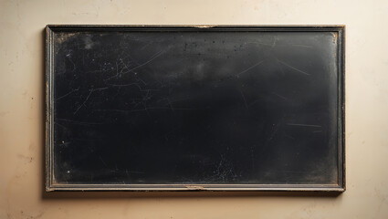 Old empty blackboard with scratches hanging on a wall