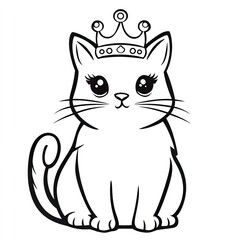 Obraz premium Adorable Cat Wearing a Crown Simple Coloring Book Page for Kids